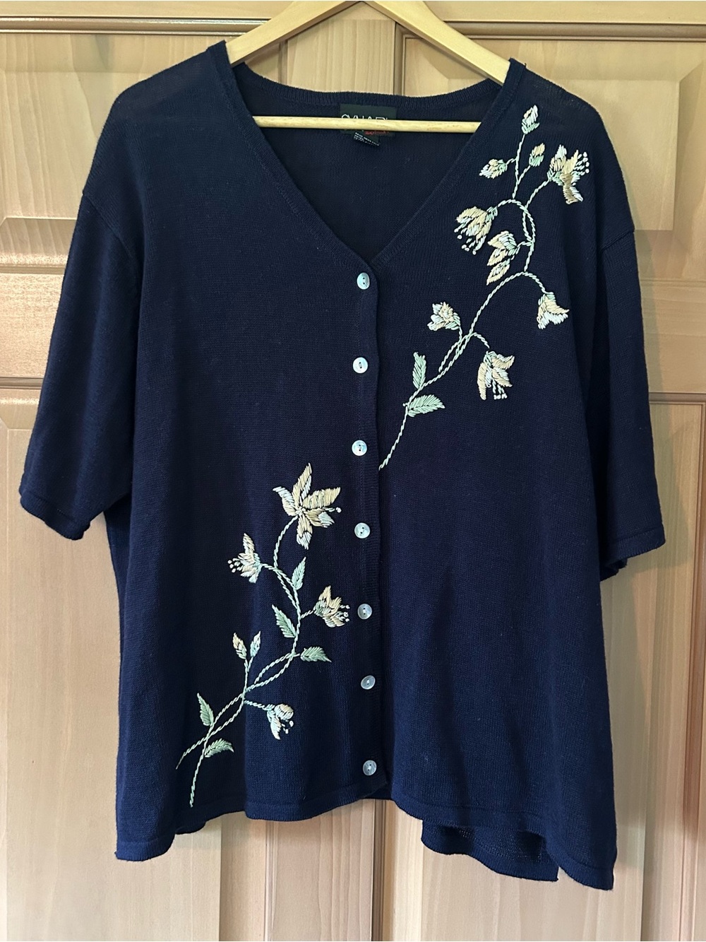 VTG Synari Navy Blue Embroidered Floral Cardigan Cottagecore Grannychic Gorgeous
